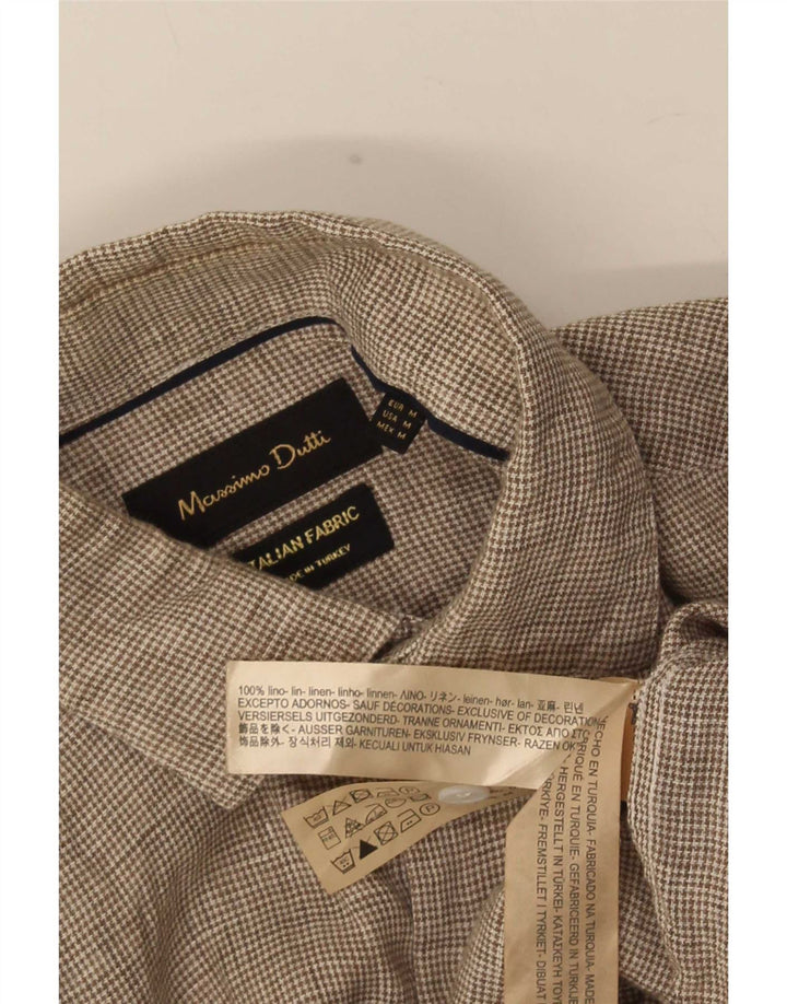 Massimo Dutti Herreskjorte Medium Beige Houndstooth Linned
