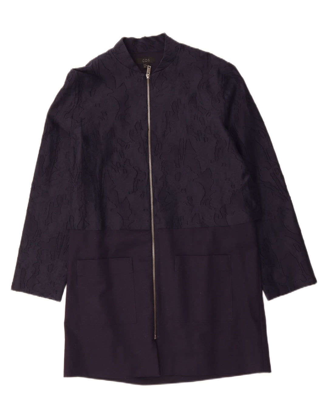 COS Dame Overfrakke EU 40 Medium Navy Blue Camouflage Bomuld