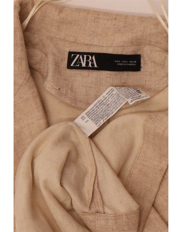 Zara Dame Oversized Overfrakke UK 16 Large Beige Viscose