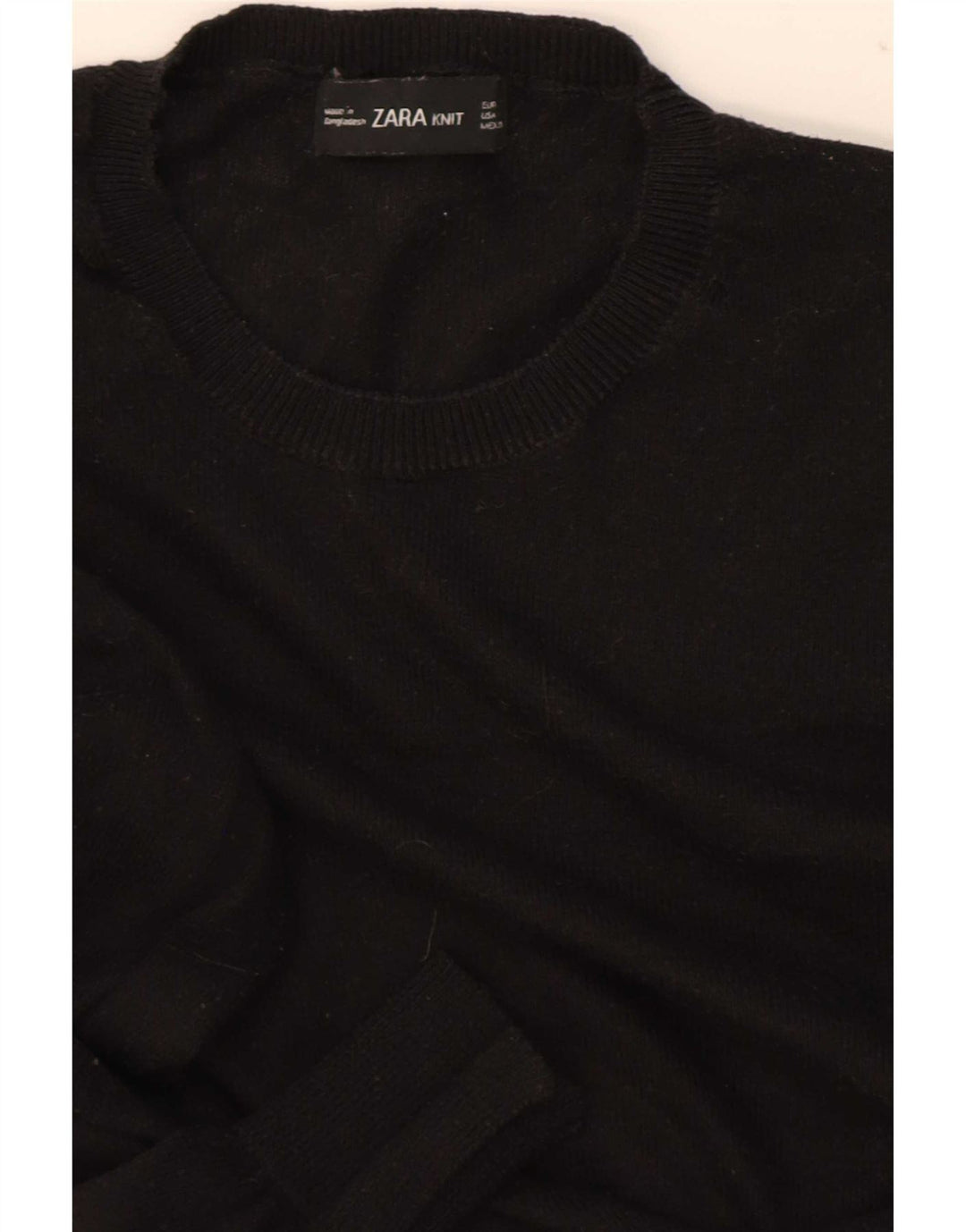 Zara Womens Crop Crew Neck Jumper Sweater UK 12 Medium Black