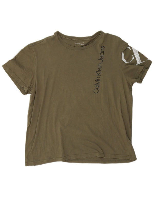 CALVIN KLEIN JEANS Herre grafisk T-shirt Top Stor Khaki Bomuld