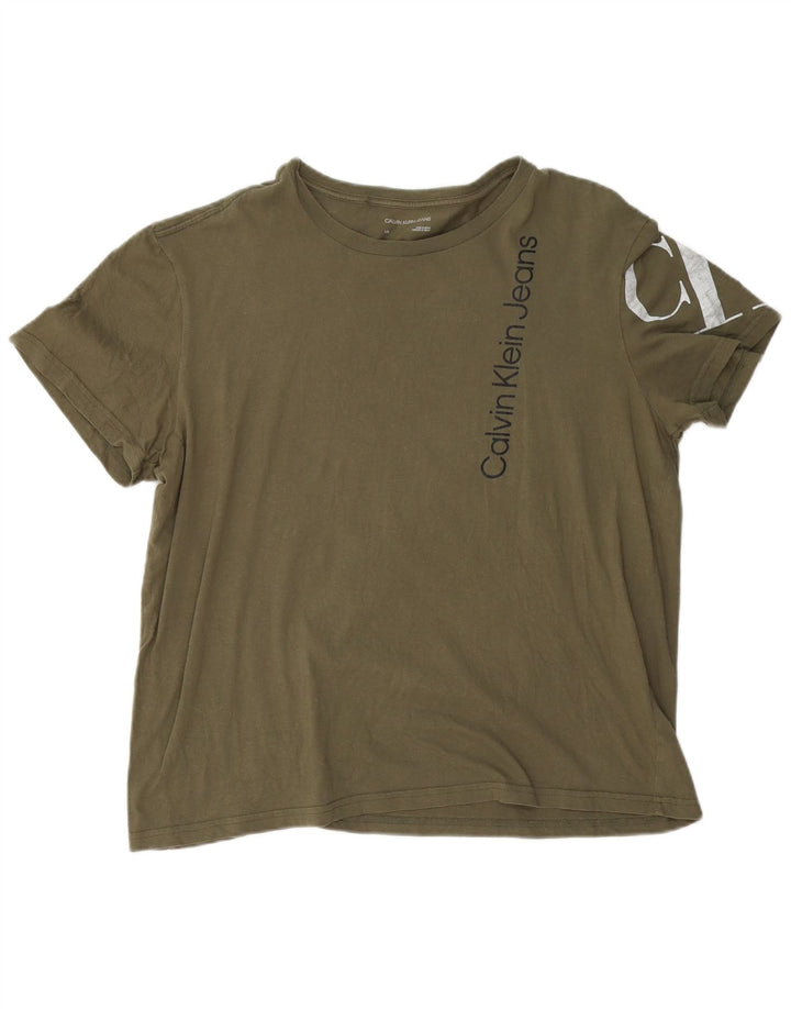 CALVIN KLEIN JEANS Herre grafisk T-shirt Top Stor Khaki Bomuld