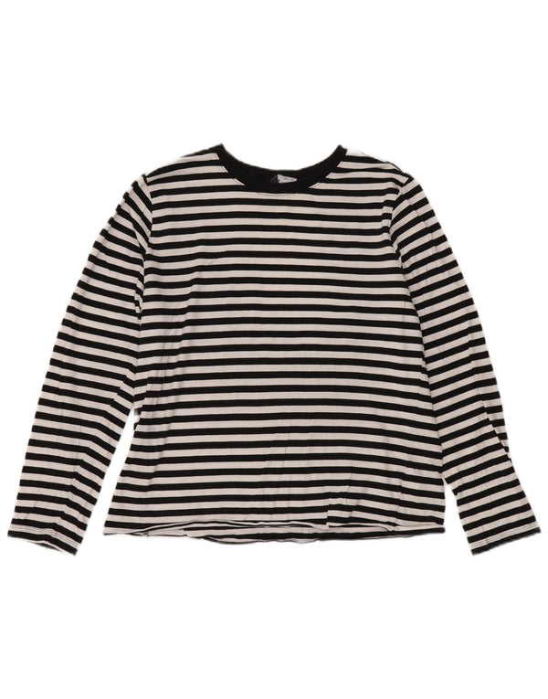 Marks & Spencer Womens Top Long Sleeve UK 12 Medium Black Striped Cotton