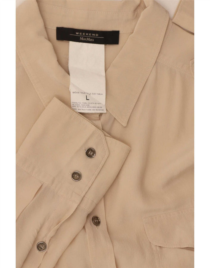 Max Mara Dame Langærmet Militærskjorte Stor Beige Silke