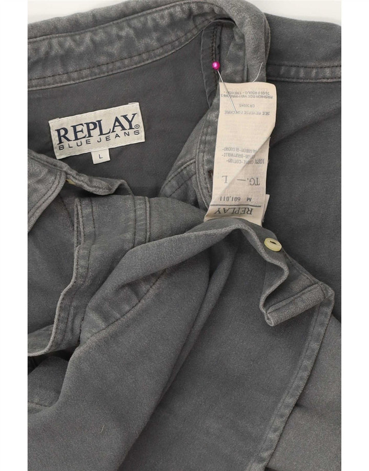 Replay Herre Denim Shirt Stor Grå Bomuld