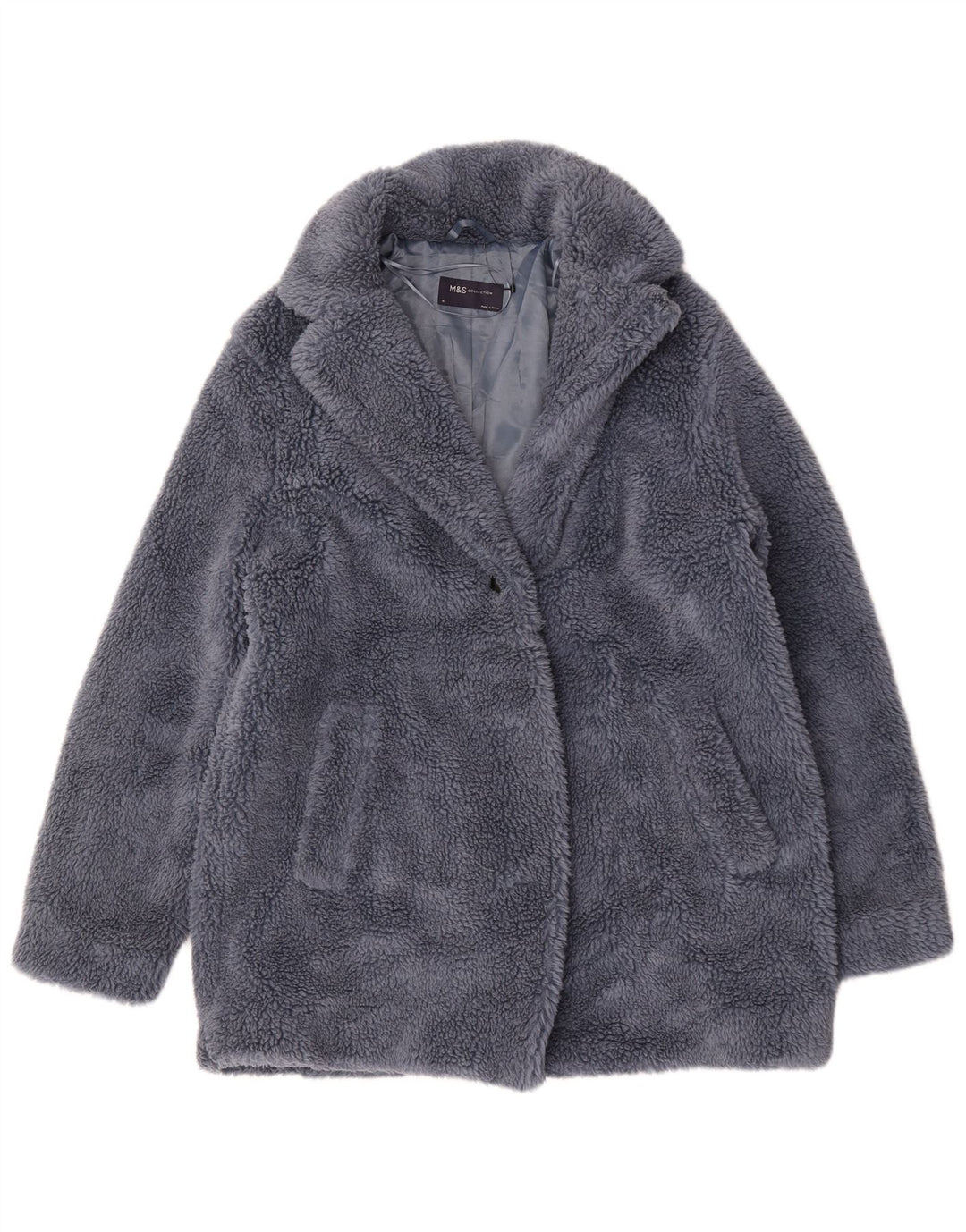 Marks & Spencer Dame Oversized Faux Fur Overcoat UK 12 Medium Grey
