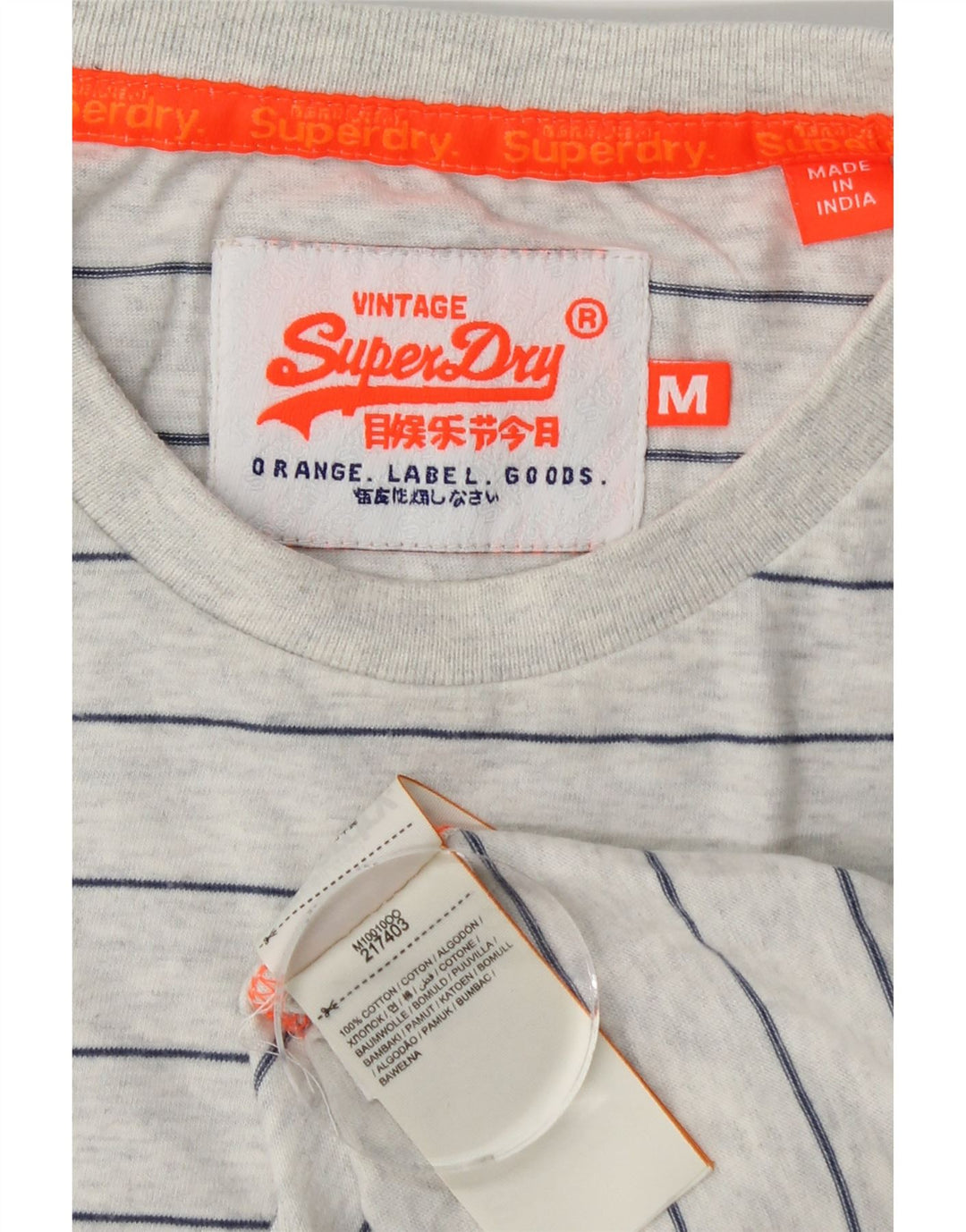 SUPERDRY Herre grafisk T-shirt top mellemgrå stribet bomuld