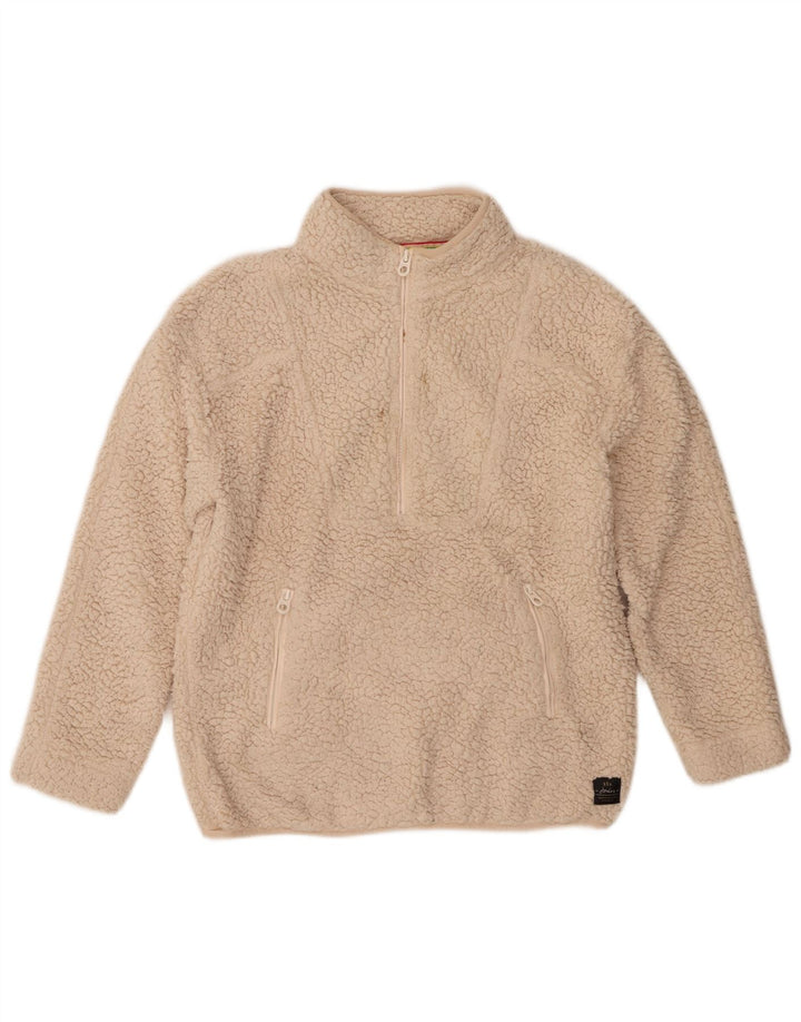 Joules Dame Oversized Zip Neck Fleece Jumper UK 8 Small Beige Polyester