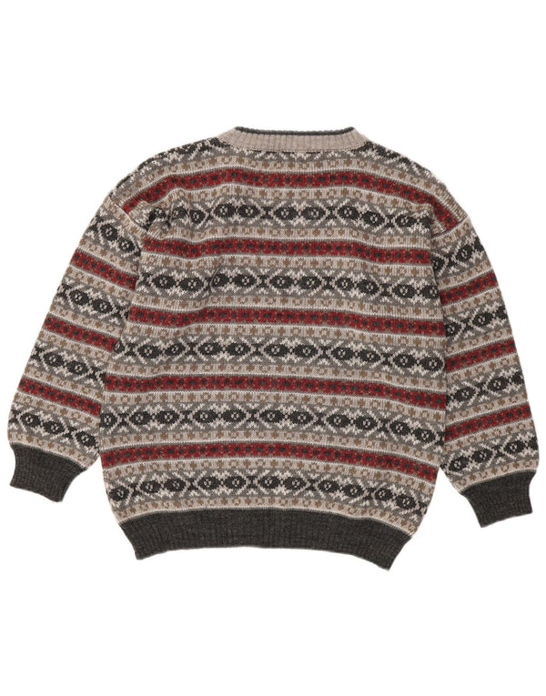 Vintage dame sweater med rund hals DK 16 Large Grey Fair Isle