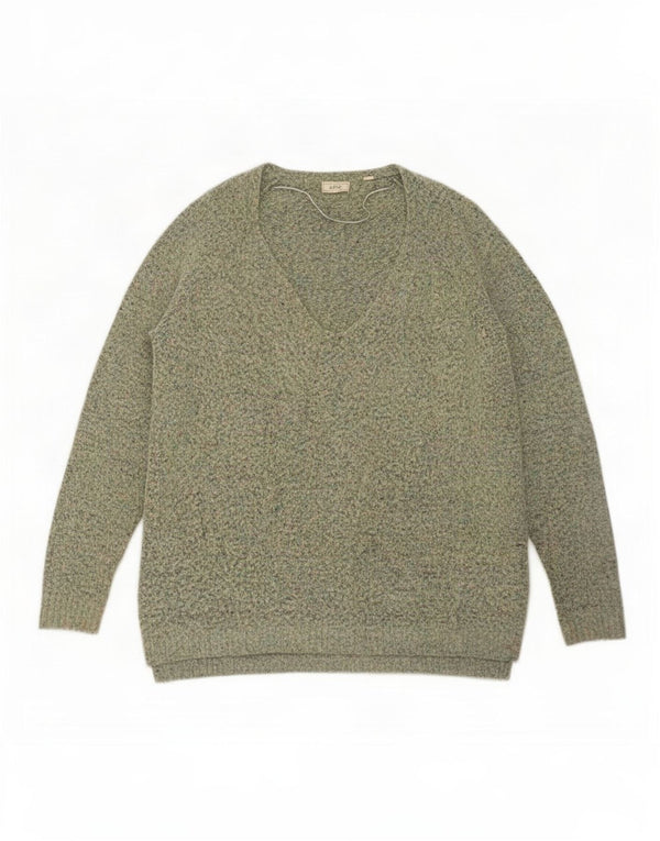 Fat Face Dame Oversized V-hals Jumper Sweater UK 10 Small Green Flecked