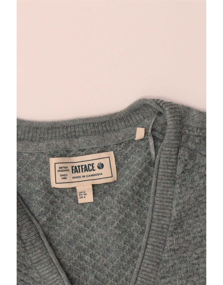 Fat Face Dame V-hals Jumper Sweater UK 8 Small Blue Viscose