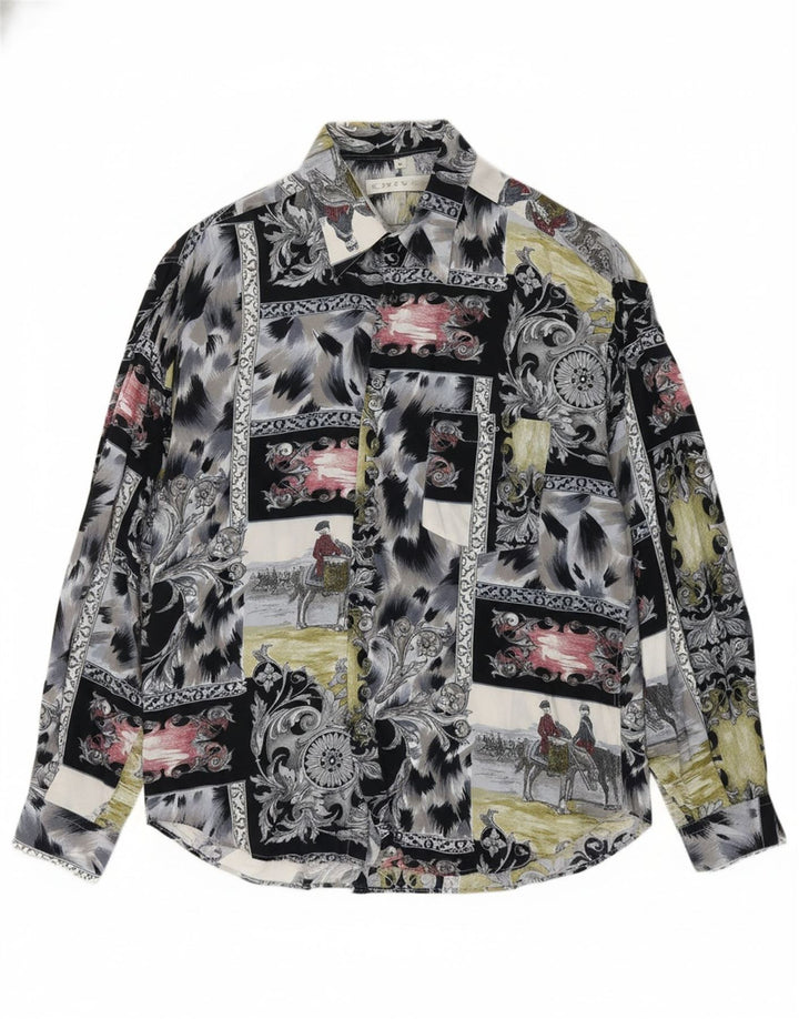 CRIVER Mens Abstract Pattern Shirt Large Grey Viscose