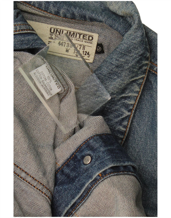 UNLIMITED Mens Denim Jacket UK 40 Large Blue Cotton