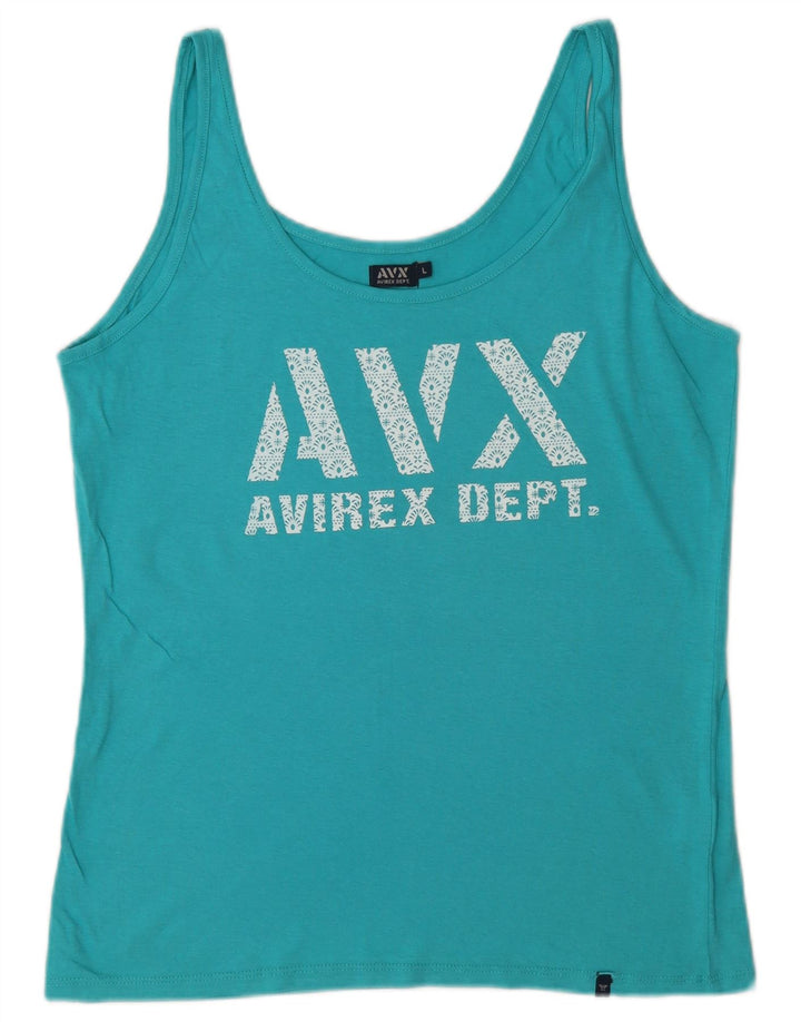 Avirex Kvinder Grafisk Vest Top UK 14 Stor turkis bomuld
