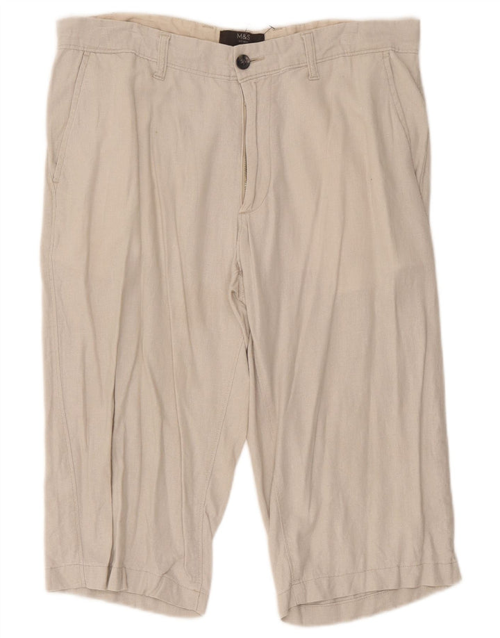 Marks & Spencer Herre Regular Bermuda Shorts W34 Large Beige Linen