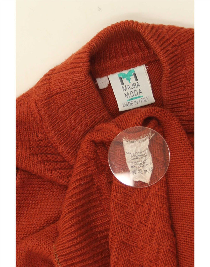 Vintage Herre Turtle Neck Jumper Sweater Stor Orange Geometrisk Uld