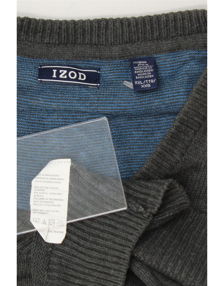 IZOD Mens V-Neck Jumper Sweater 2XL Grey Cotton Vintage Izod and Second-Hand Izod from Messina Hembry 