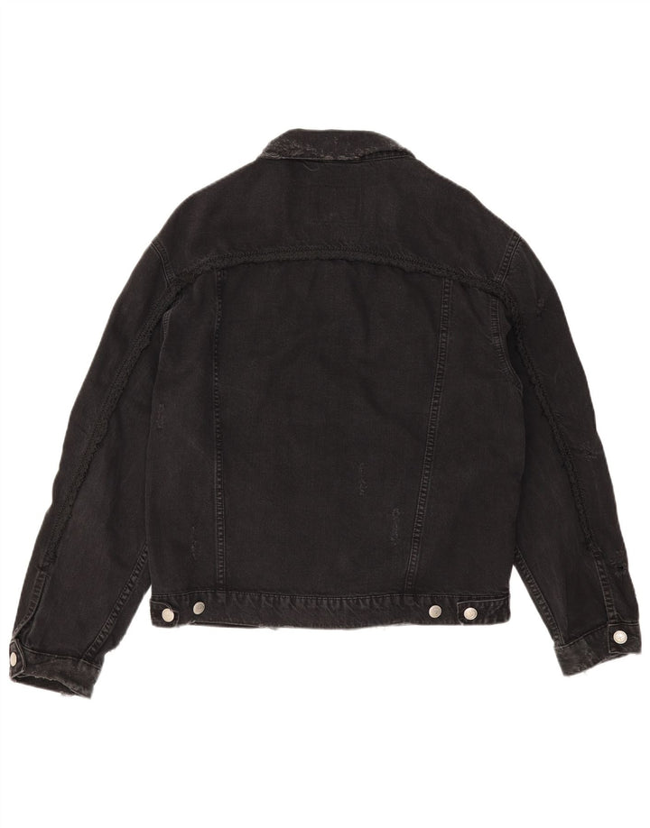 ZARA Distressed denimjakke til mænd UK 36 Lille sort bomuld