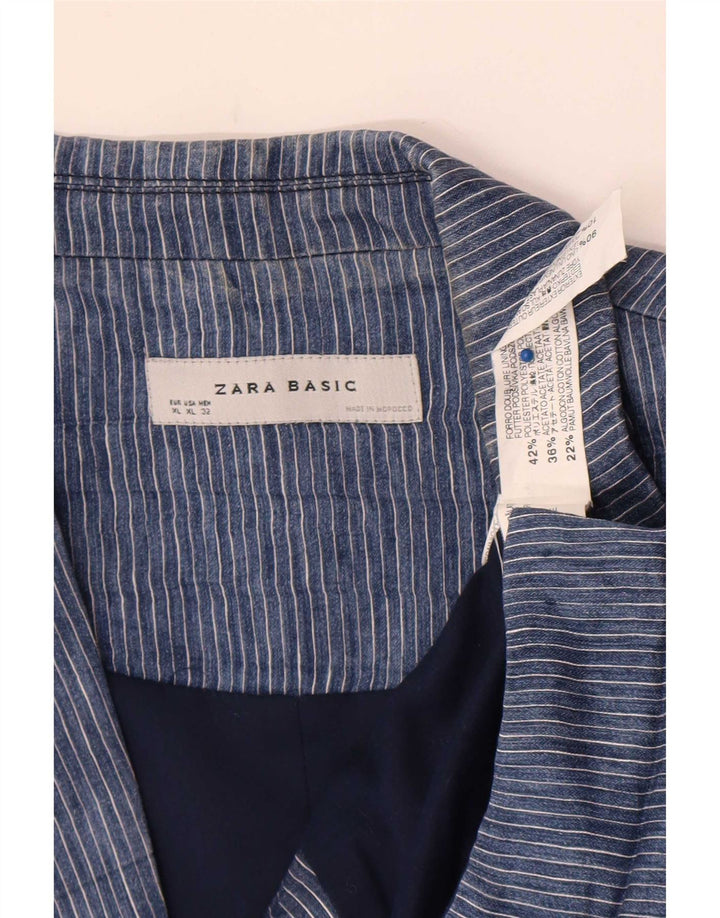 Zara Dame 1 Knap Blazer Jacket UK 18 XL Blå Nålestribet Polyester