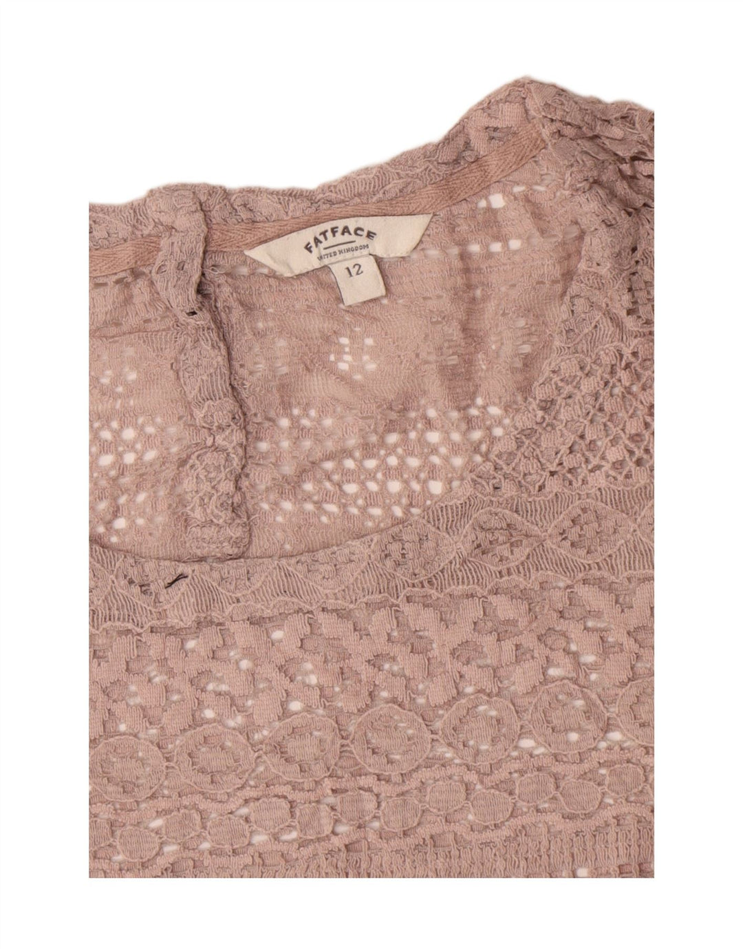 Fat Face Hæklet Bluse Top UK 12 Medium Beige Bomuld