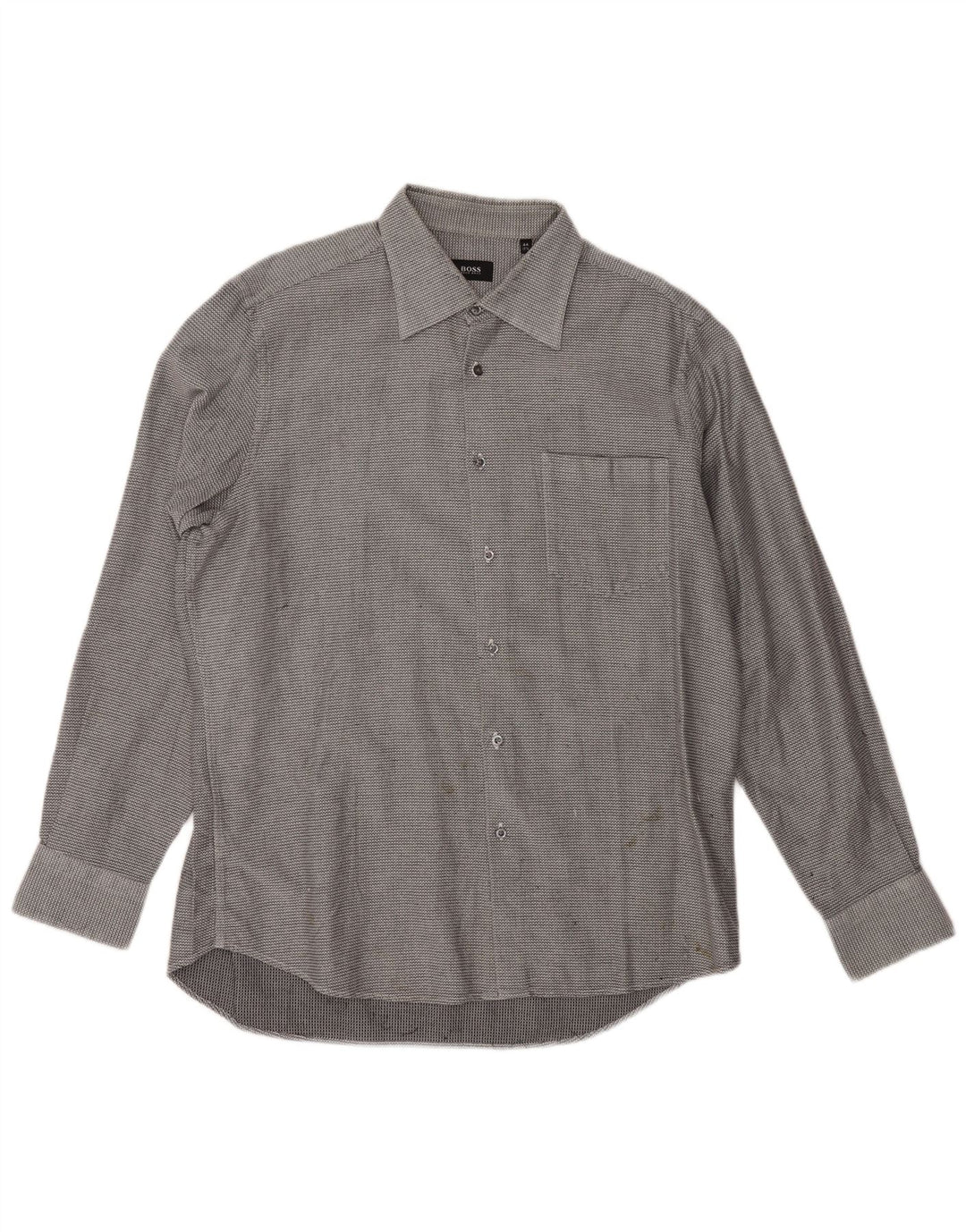 HUGO BOSS Flanellskjorte herre str. 17 1/2 44 XL Grå Geometrisk Bomuld