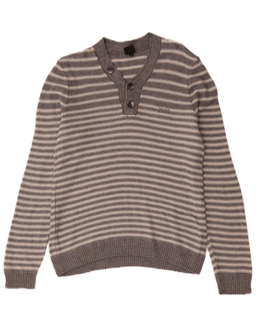 Hugo Boss Herre V-hals sweater lille grå stribet bomuld