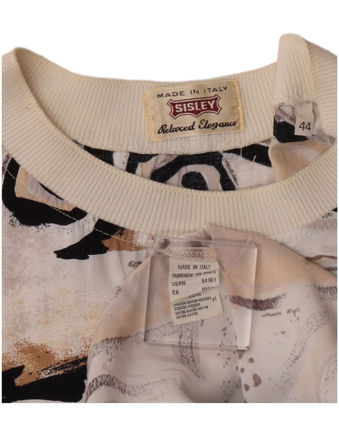 Sisley Womens Longline Grafisk T-Shirt Top IT 44 Medium Beige Viscose
