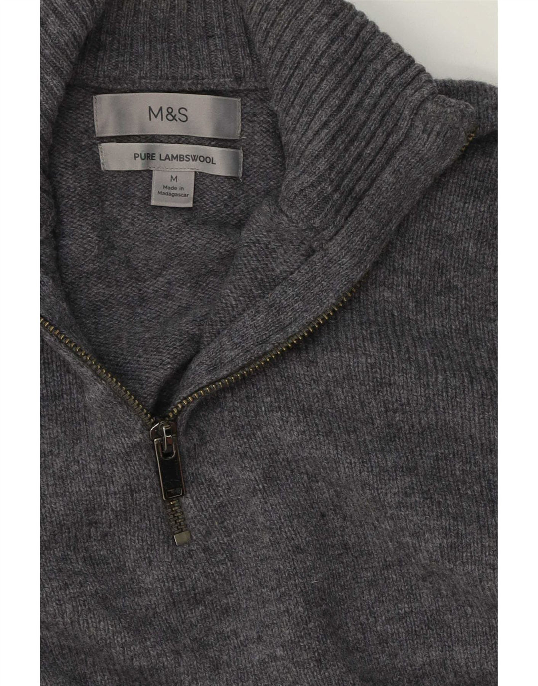 Marks & Spencer Herre sweater med lynlåshals mellemgrå lammeuld