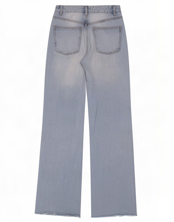 Zara Dame Jeans med høj talje og brede ben EU 38 Small W28 L34 Blå Bomuld