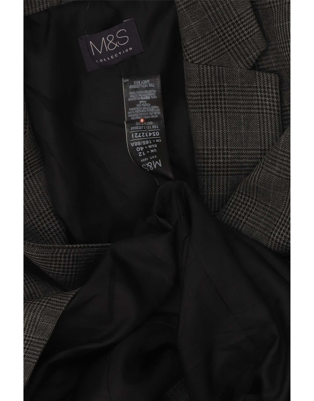 Marks & Spencer Dame 1-knaps blazerjakke UK 12 Medium Grey Houndstooth
