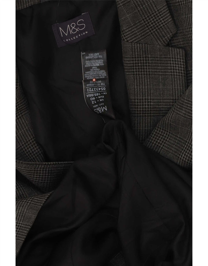 Marks & Spencer Dame 1-knaps blazerjakke UK 12 Medium Grey Houndstooth