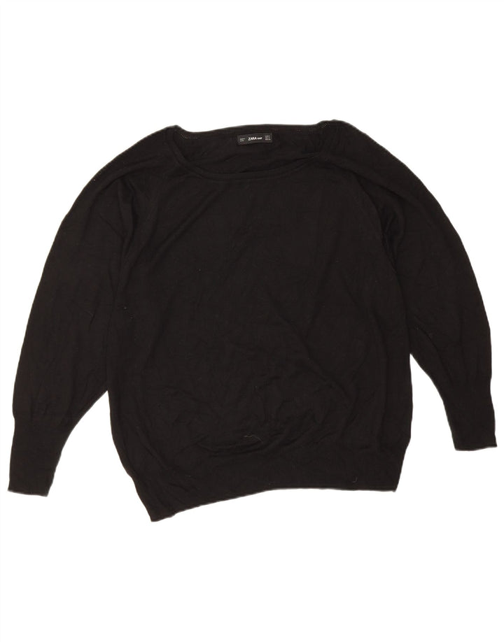 Zara Dame Oversized Boat Neck Jumper Sweater UK 14 Medium Black