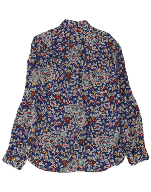 Tom Rusborg Mens Shirt Medium Blue Paisley Linen