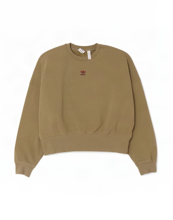 Adidas Dame Grafisk Oversized Sweatshirt Jumper UK 6 XS Khaki Bomuld
