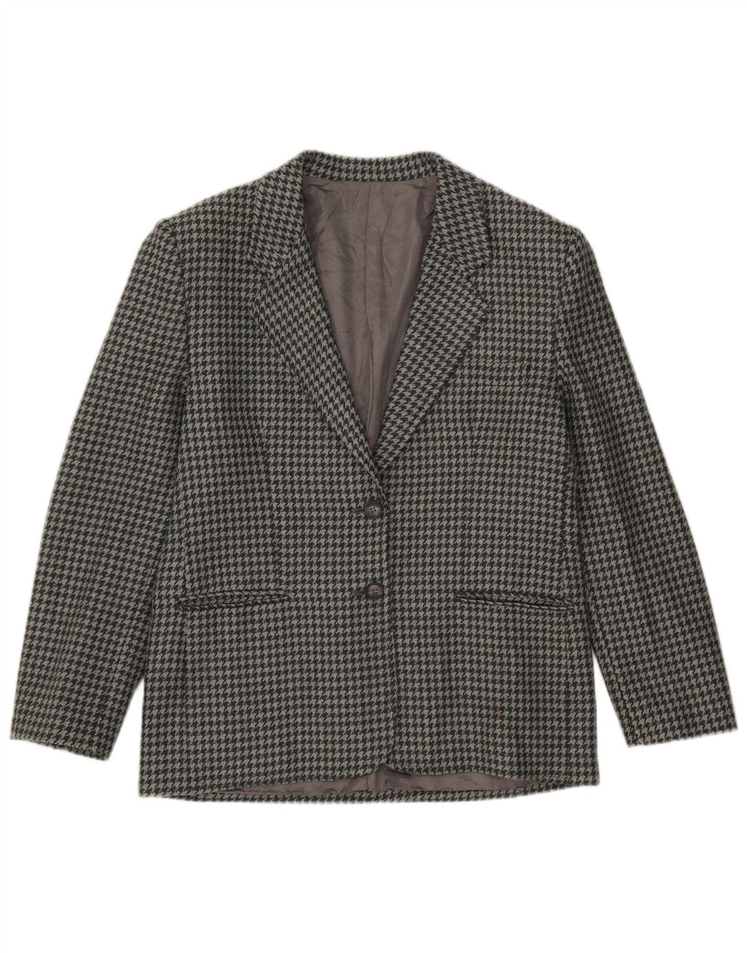 Vintage Dame 2-knaps blazerjakke IT 46 Large Grå Houndstooth