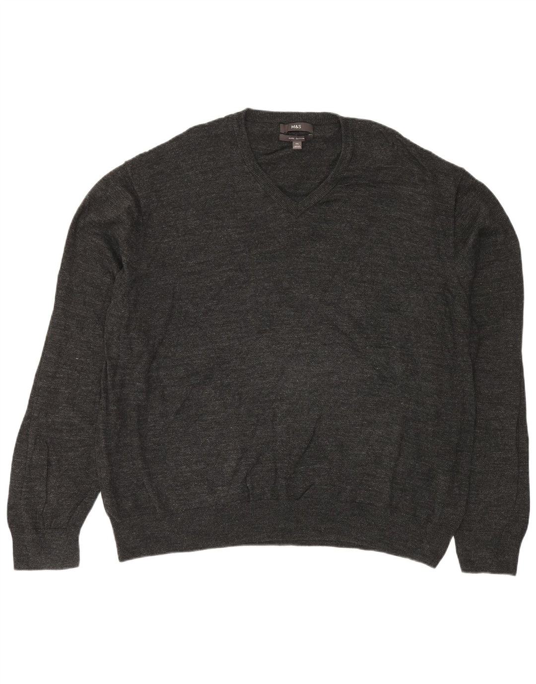 Marks & Spencer Herre V-hals sweater 4XL Grå Bomuld
