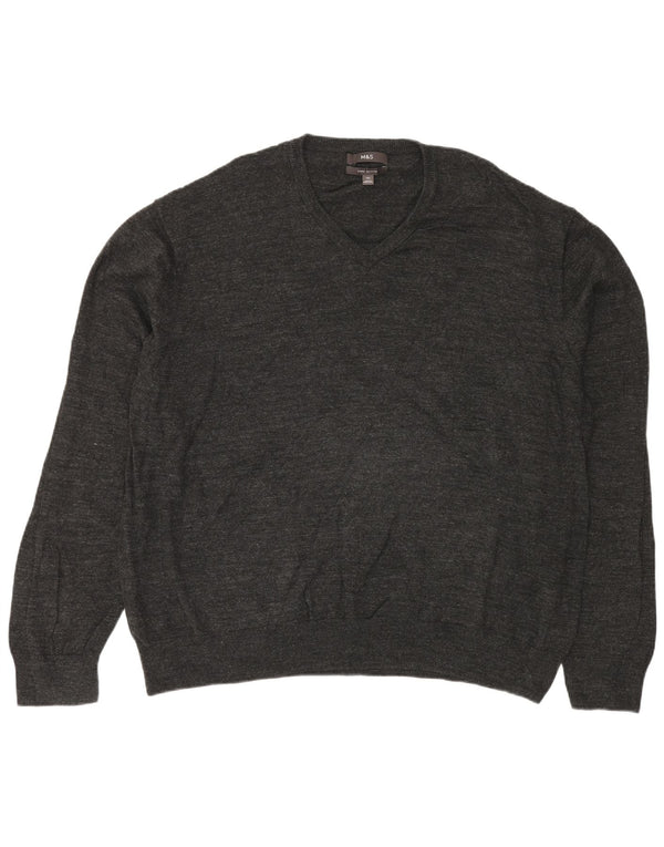 Marks & Spencer Herre V-hals sweater 4XL Grå Bomuld