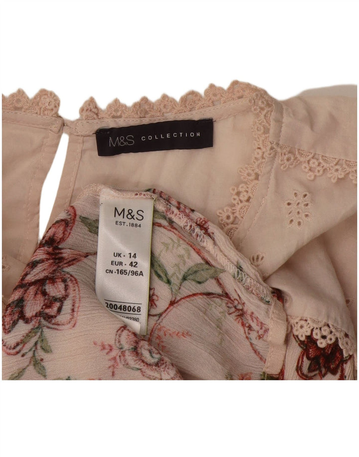 Marks & Spencer Damebluse Top UK 14 Medium Pink Floral Viscose