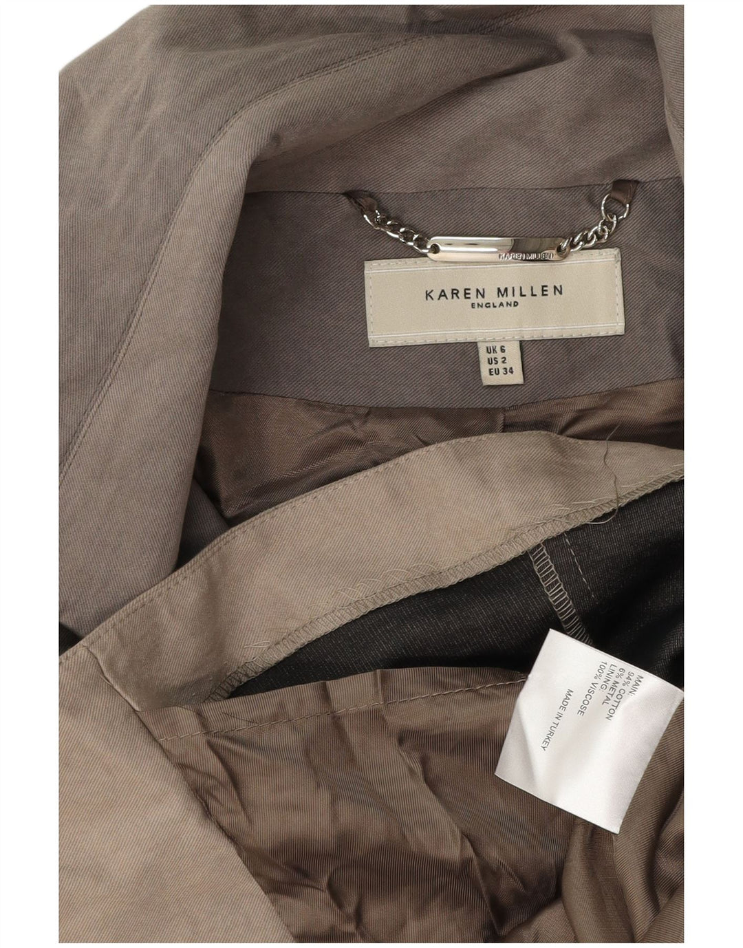 KAREN MILLEN Trench Coat til kvinder UK 6 XS Grå Bomuld