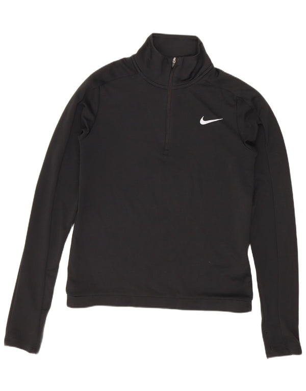 Nike Dame Dri Fit Loose Zip Neck Top Langærmet UK 6 XS Sort Polyester