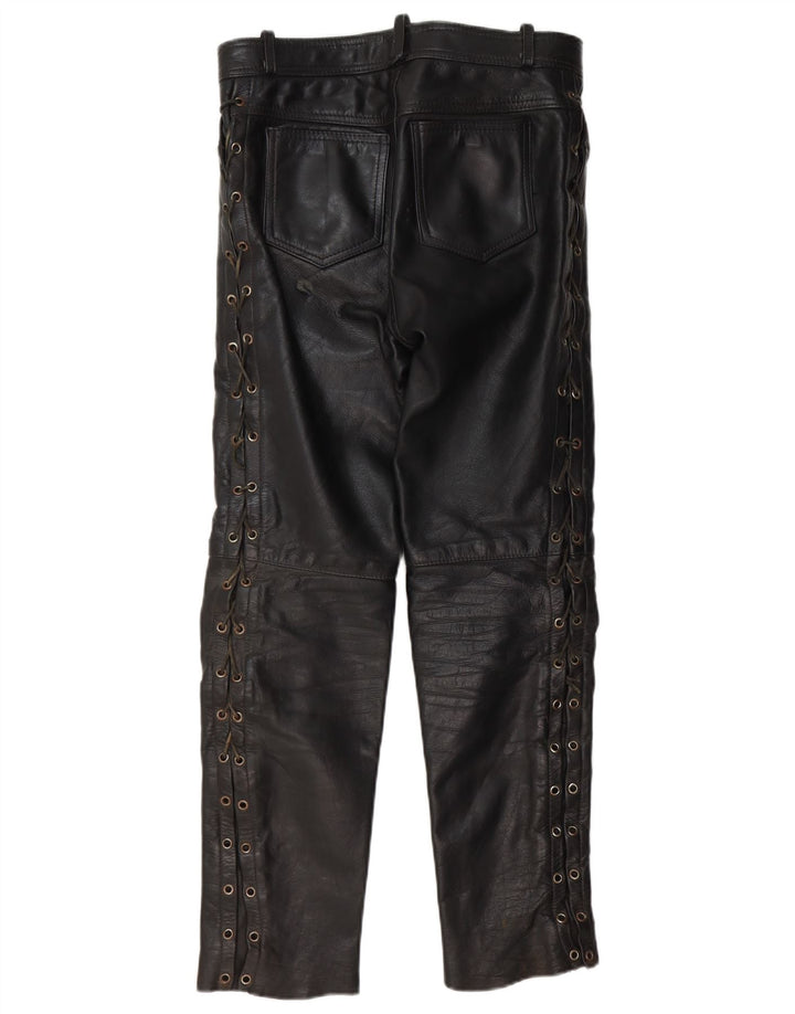 VINTAGE Lige læderbukser til mænd W30 L30 Sort