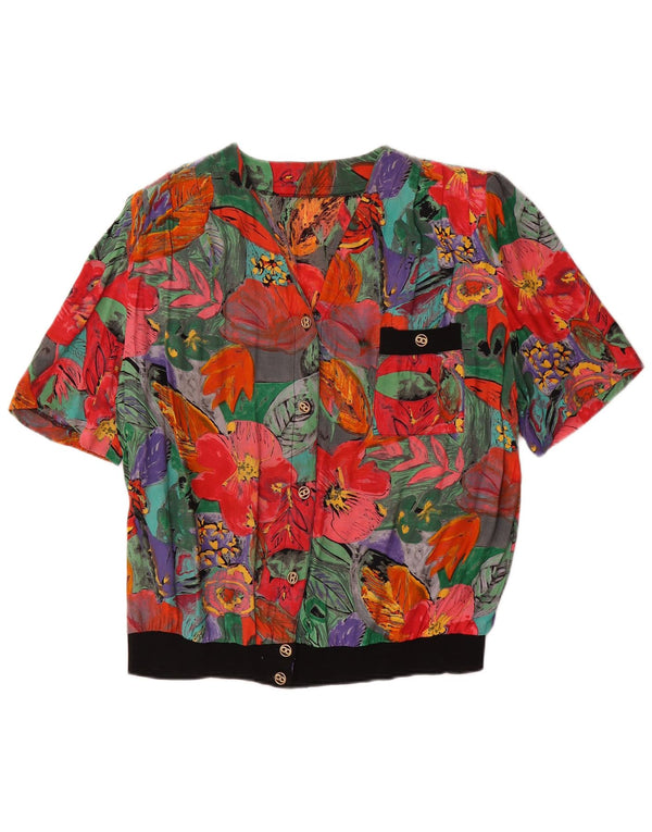 Vintage Kvinders Kortærmet Skjorte Bluse UK 14 Large Multicolored Floral