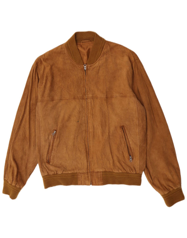 Vintage herre ruskind bomberjakke IT 52 XL brunt læder