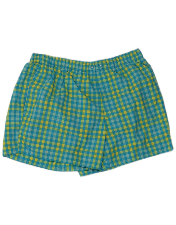 Adidas Badeshorts til mænd, store blå Gingham-polyester