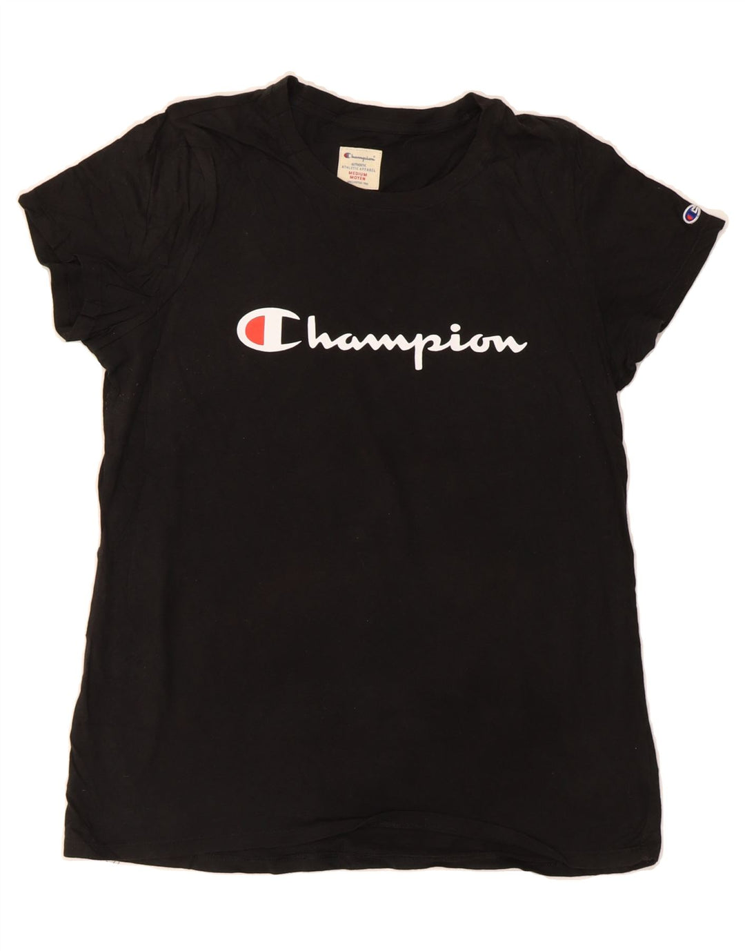 CHAMPION Womens Graphic T-Shirt Top UK 14 Medium Black Cotton Vintage Champion and Second-Hand Champion from Messina Hembry 