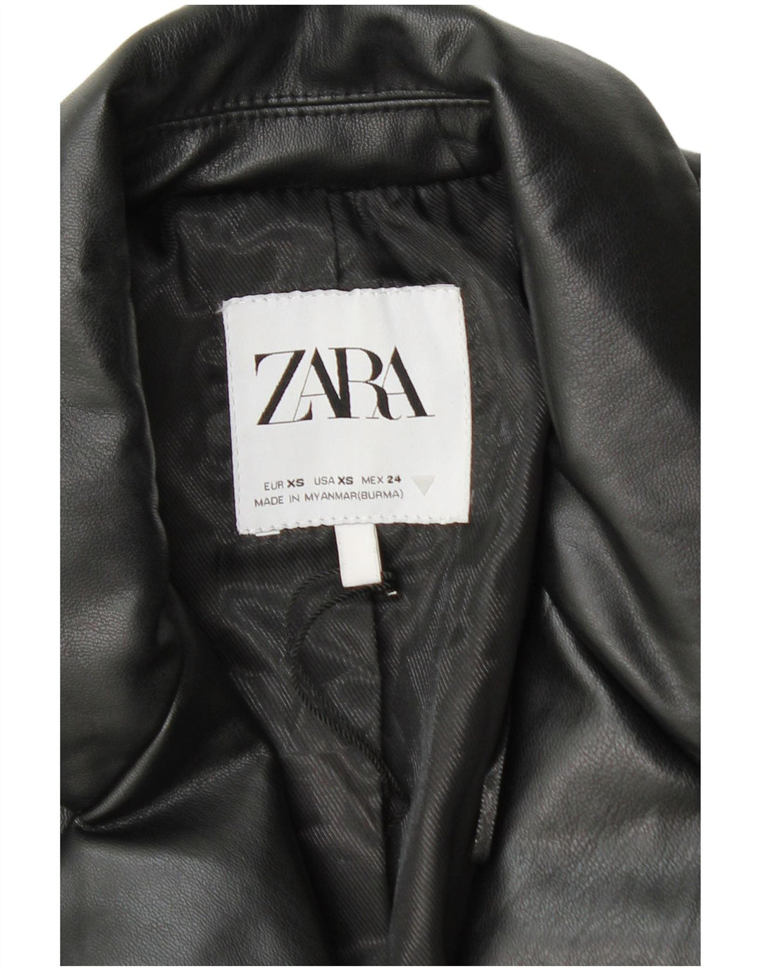Zara Dame 1 knap imiteret læder blazerjakke UK 6 XS sort polyethylen