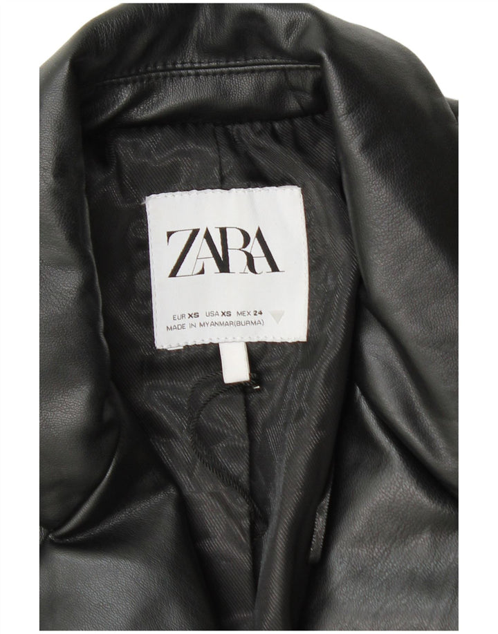 Zara Dame 1 knap imiteret læder blazerjakke UK 6 XS sort polyethylen