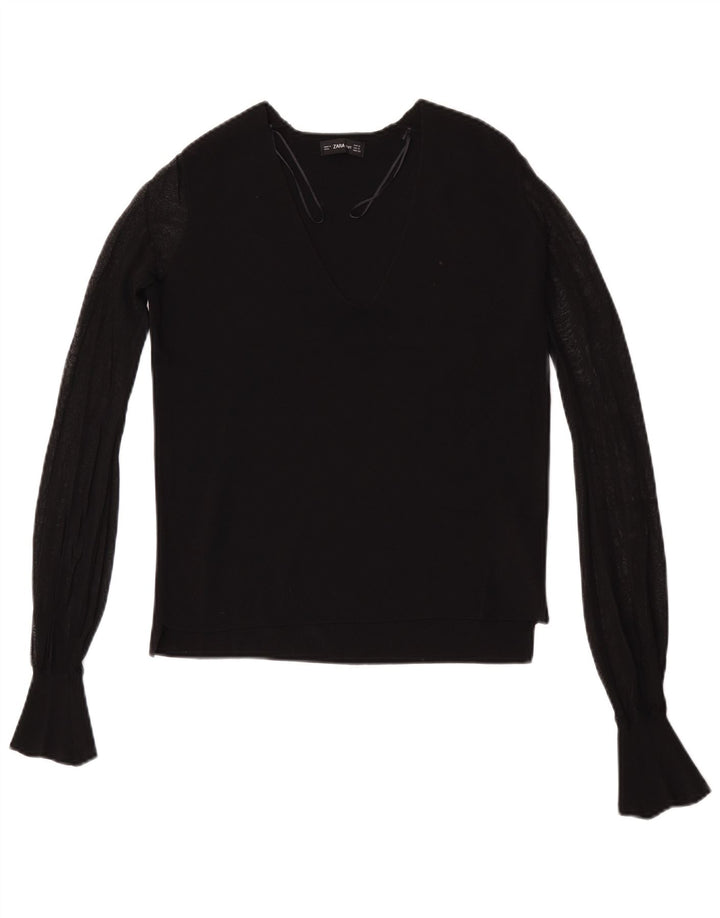 Zara Dame Top Langærmet UK 10 Small Black Viscose