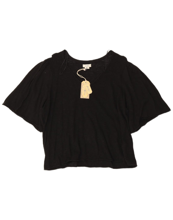 Fat Face Dame Bluse Top UK 18 XL Sort Bomuld