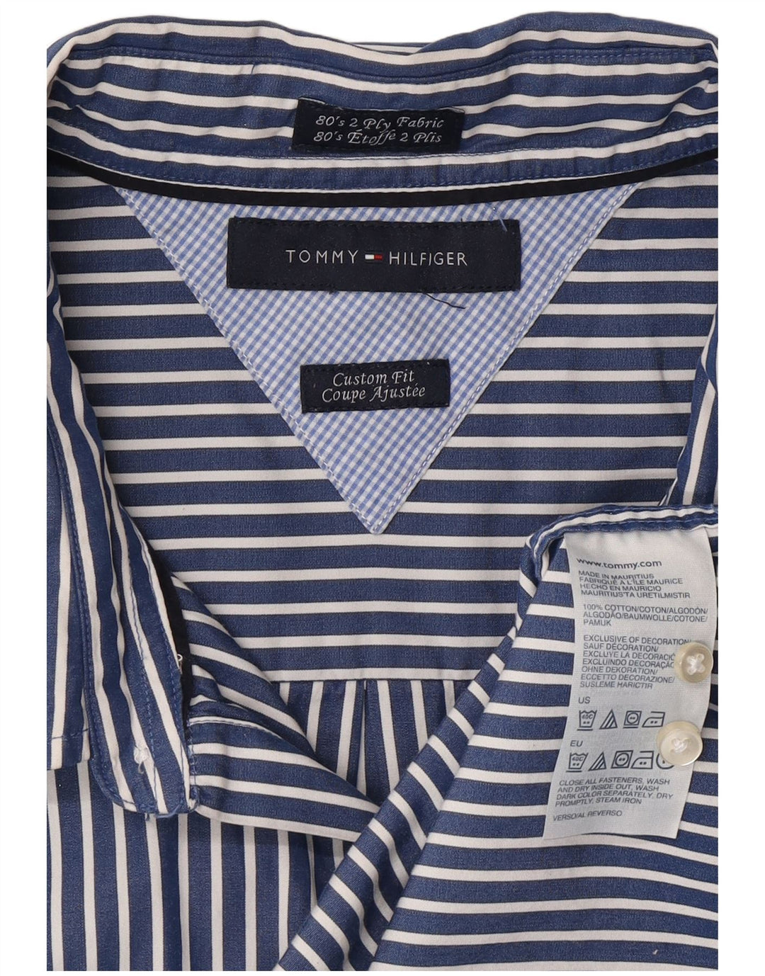 TOMMY HILFIGER Mens Coupe Ajustee Shirt Large Blue Pinstripe 80s